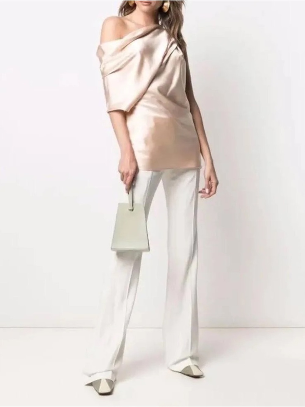 Acler Satin One-Shoulder Blouse in Champagne